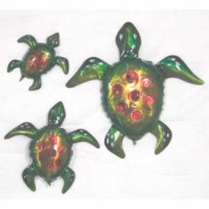 PMA-090      Green Spiral Turtles Set of 3 Large 14.25x 13.75 Medium 7.75 x 11.50, Small 6.25 x 7 .5